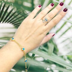 Nazar Boncuklu Gold Kaplama Gümüş Bileklik