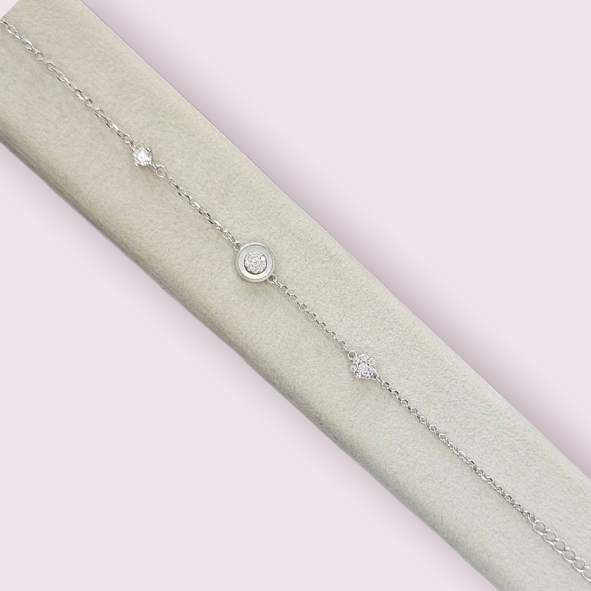 Sedef ve Zirkon Taşlı Minimal Gümüş Bileklik