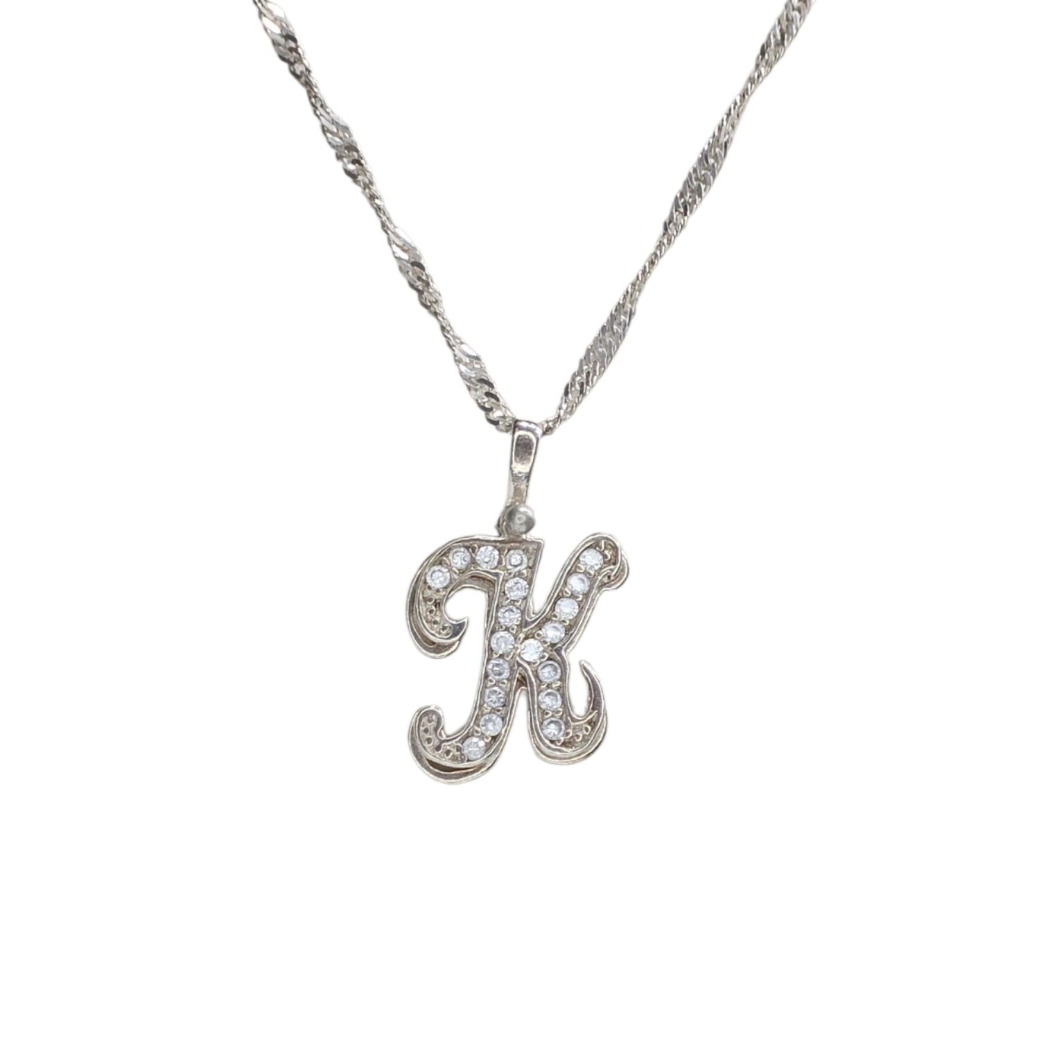 K harfi İki Boyutlu Taşlı Kadın Gümüş Kolye