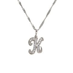 K harfi İki Boyutlu Taşlı Kadın Gümüş Kolye