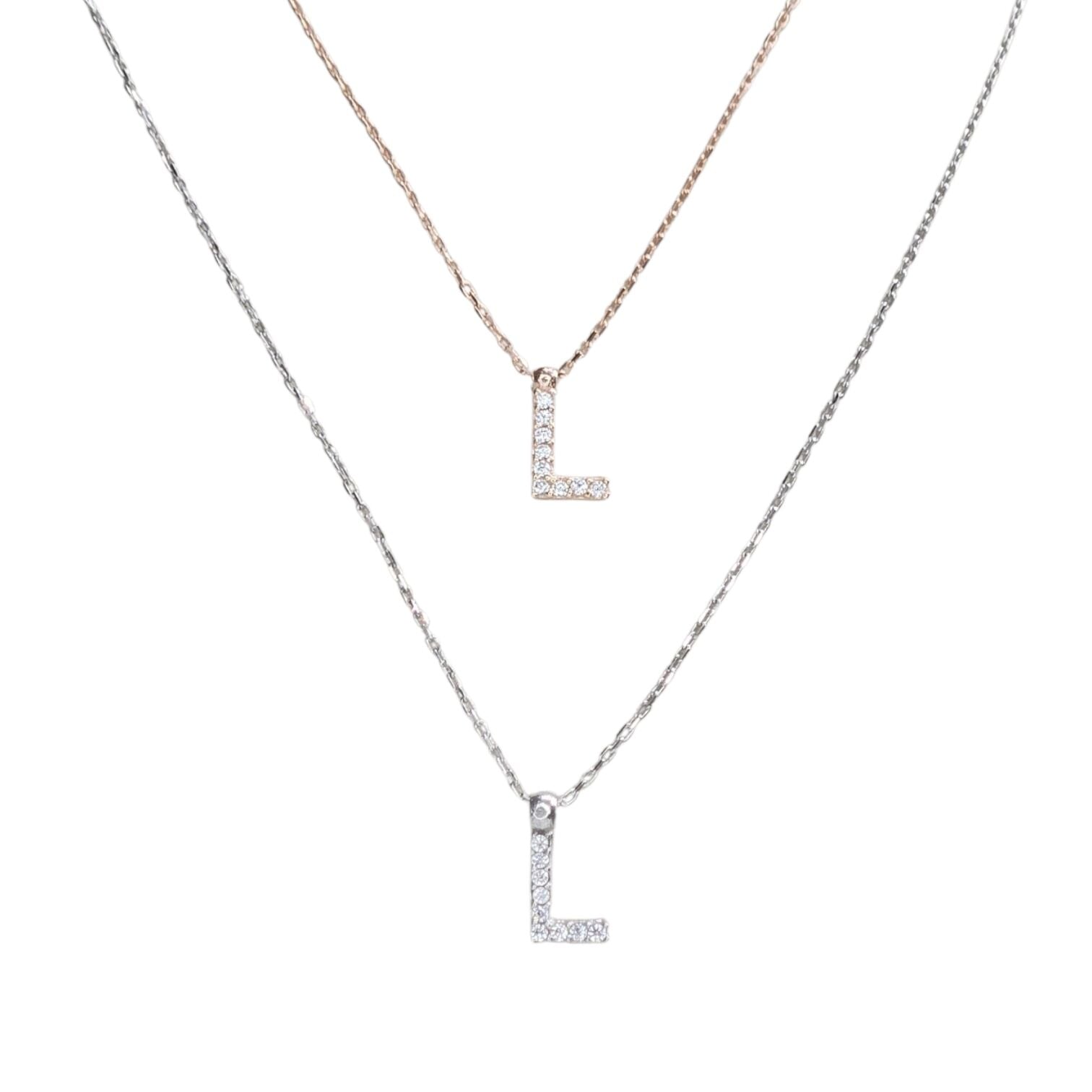 L Harfi Taşlı Kadın Gümüş Kolye