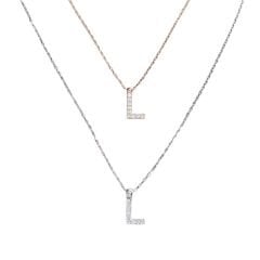 L Harfi Taşlı Kadın Gümüş Kolye