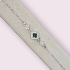 Yeşil Renk Zirkon Taşlı Minimal Gümüş Bileklik