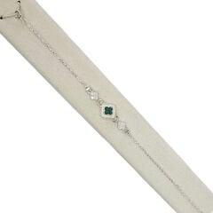 Yeşil Renk Zirkon Taşlı Minimal Gümüş Bileklik