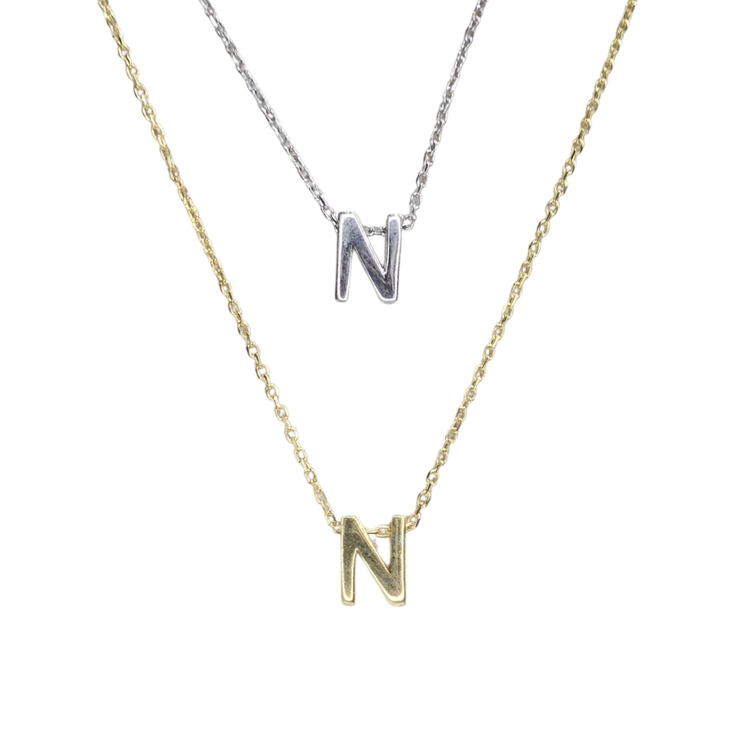 N Harfi Parlak Kadın Gümüş Kolye