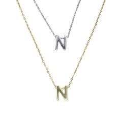 N Harfi Parlak Kadın Gümüş Kolye