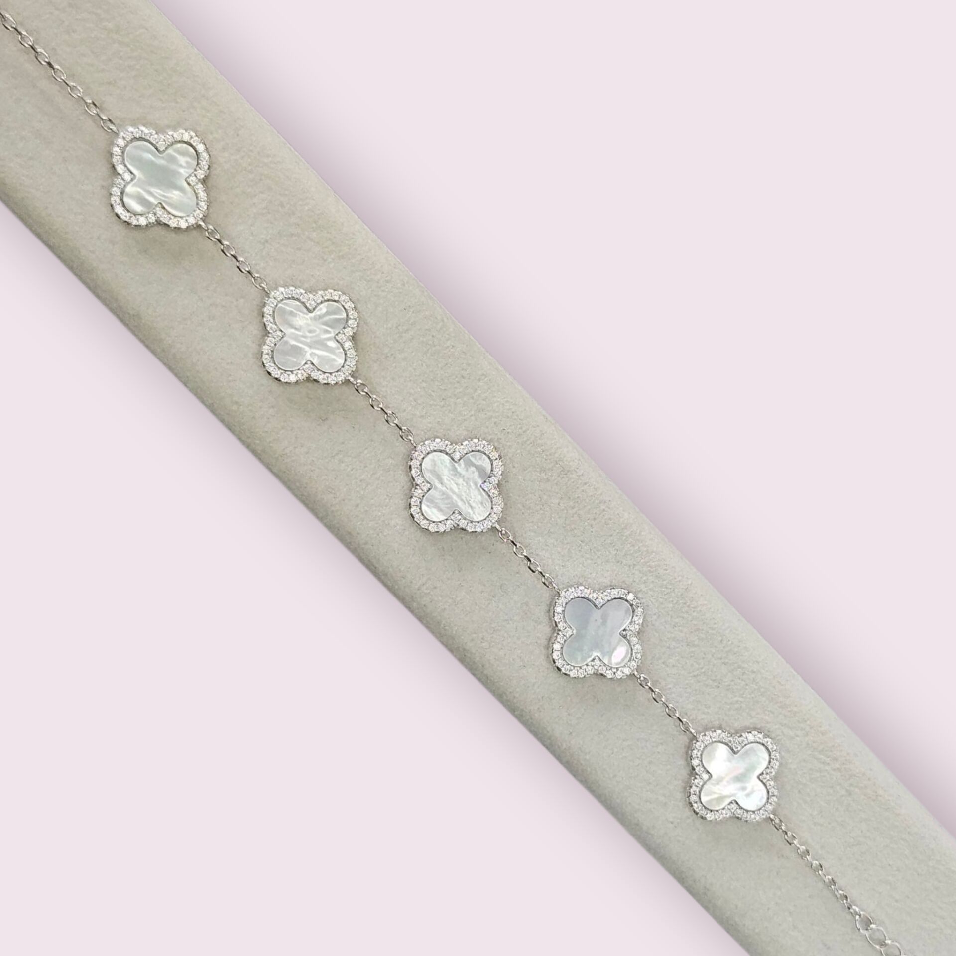 Sedef ve Zirkon Taş 5'li Gümüş Bileklik