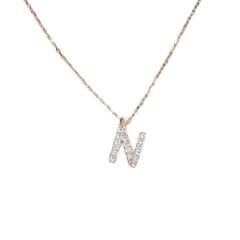 N Harfi Taşlı Rose Kaplama Kadın Gümüş Kolye