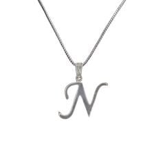 N Harfi Parlak Orta Boy Kadın Gümüş Kolye