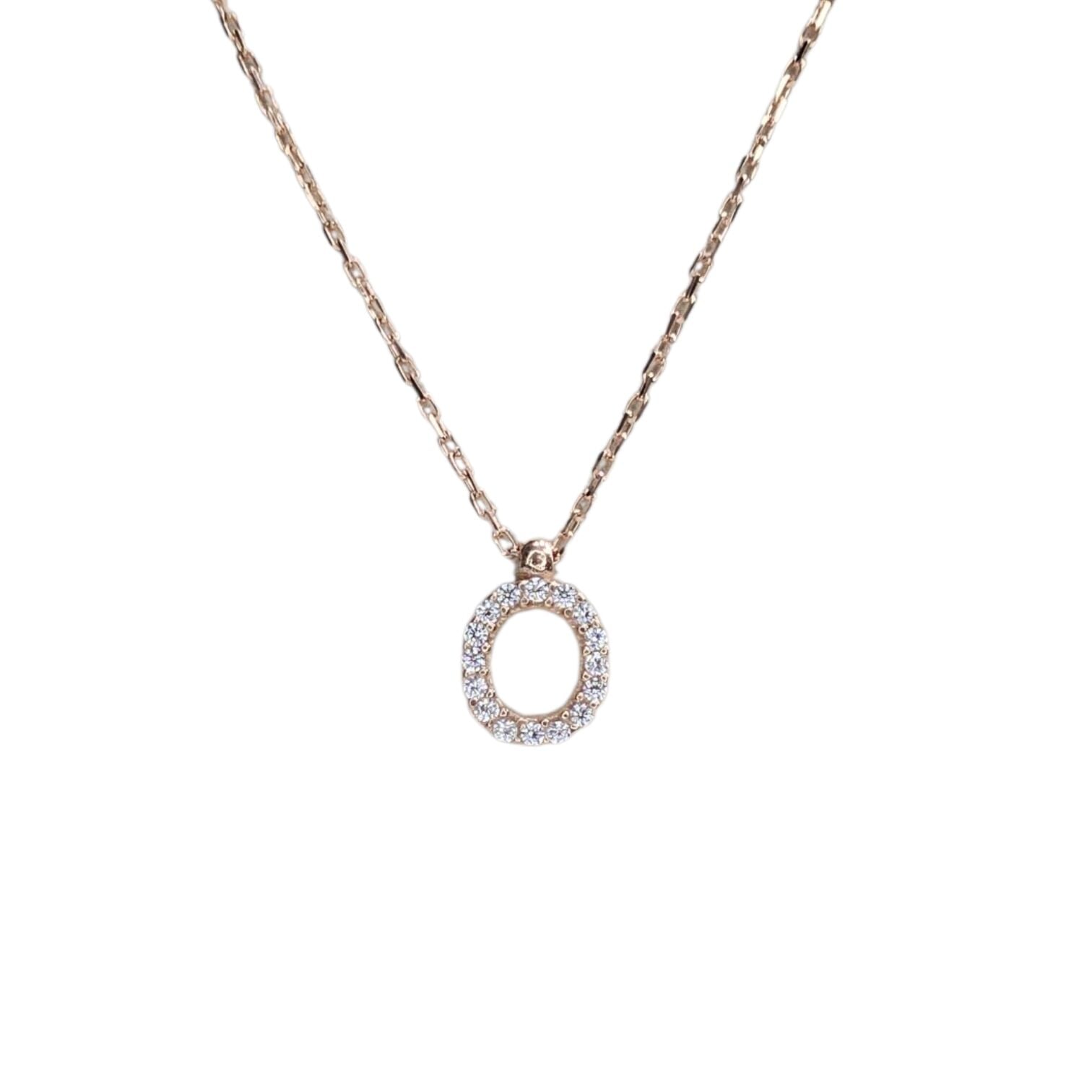 O Harfi Taşlı Rose Kaplama Kadın Gümüş Kolye