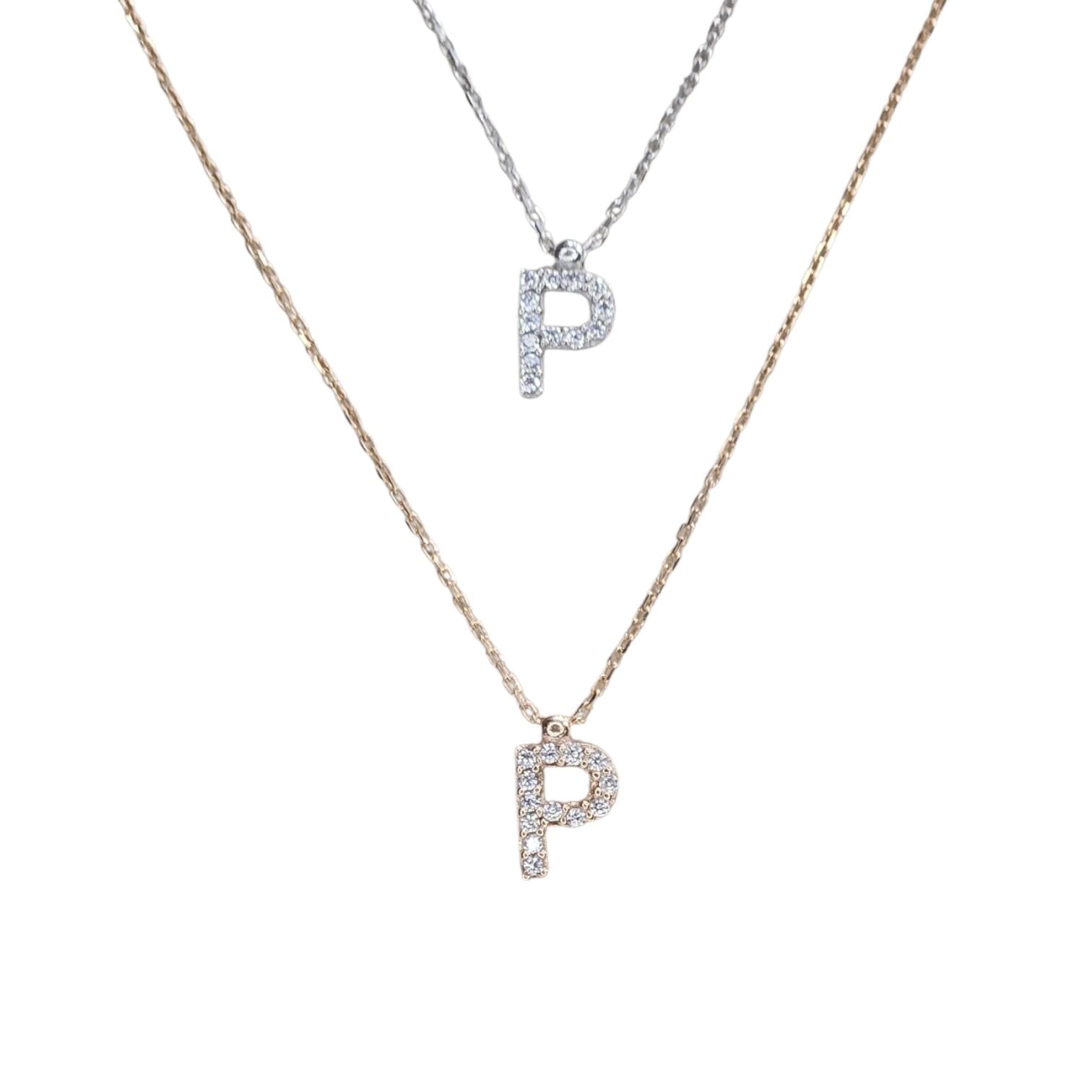 P Harfi Taşlı Kadın Gümüş Kolye