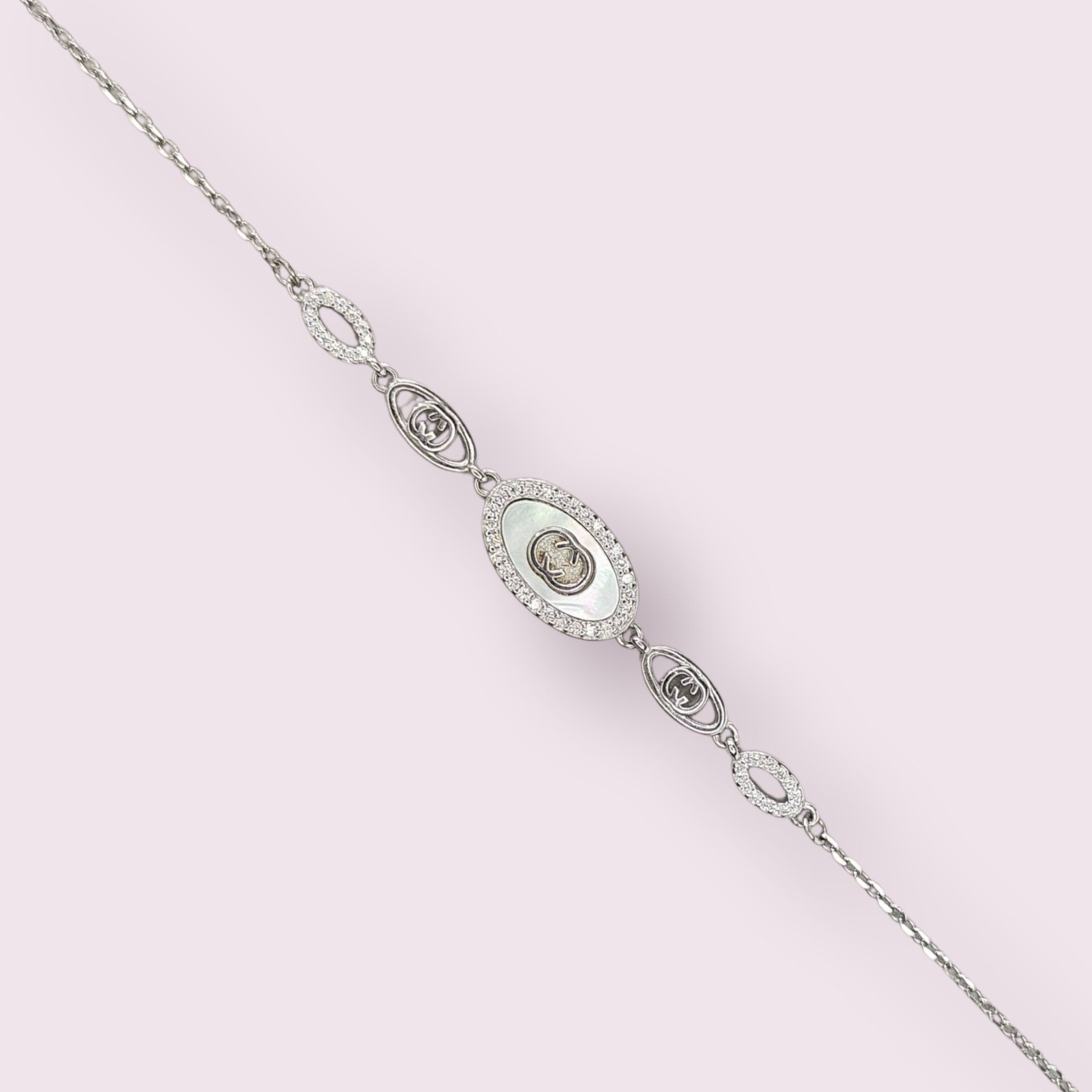Sedef ve Zirkon Taşlı Minimal Gümüş Bileklik