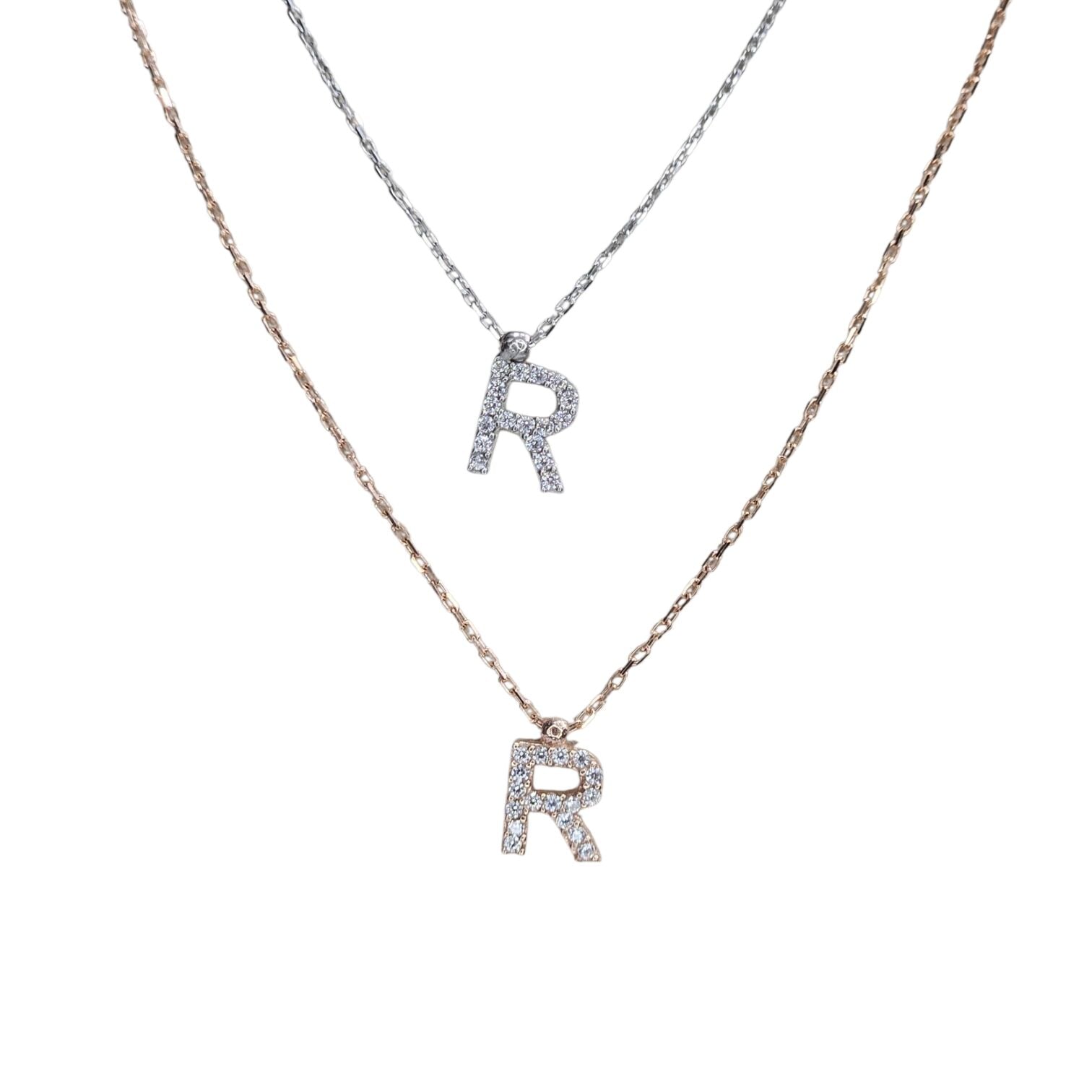 R Harfi Taşlı Kadın Gümüş Kolye
