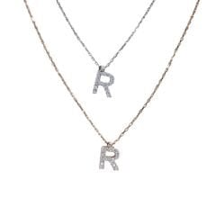 R Harfi Taşlı Kadın Gümüş Kolye