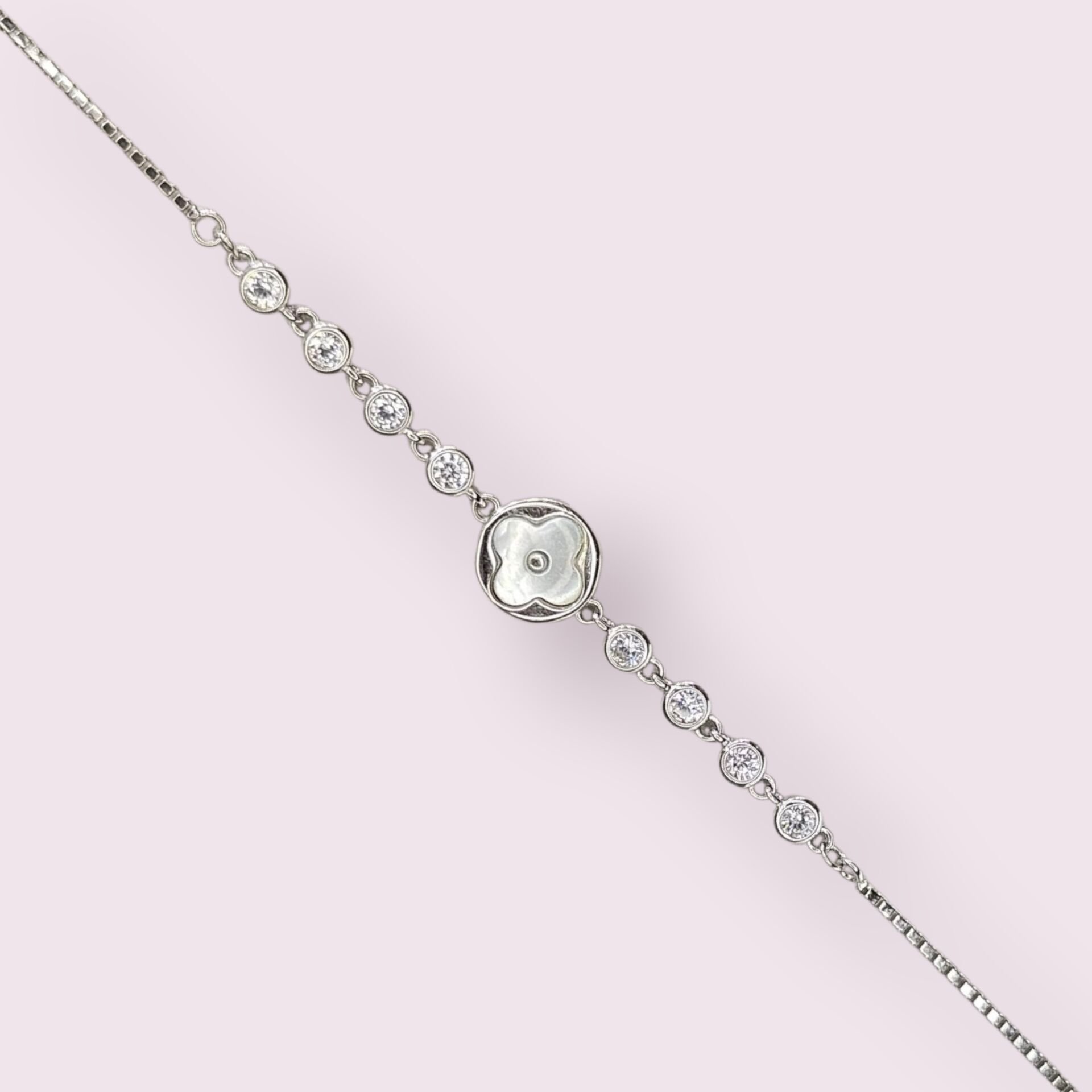 Sedef ve Zirkon Taş Minimal Gümüş Bileklik