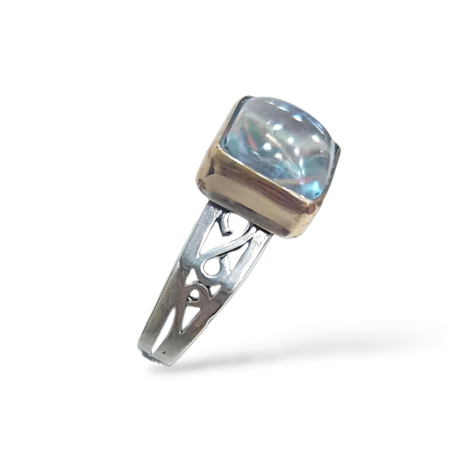 Mistik Topaz Kare Form Doğal Taş Gümüş Yüzük- 17 no