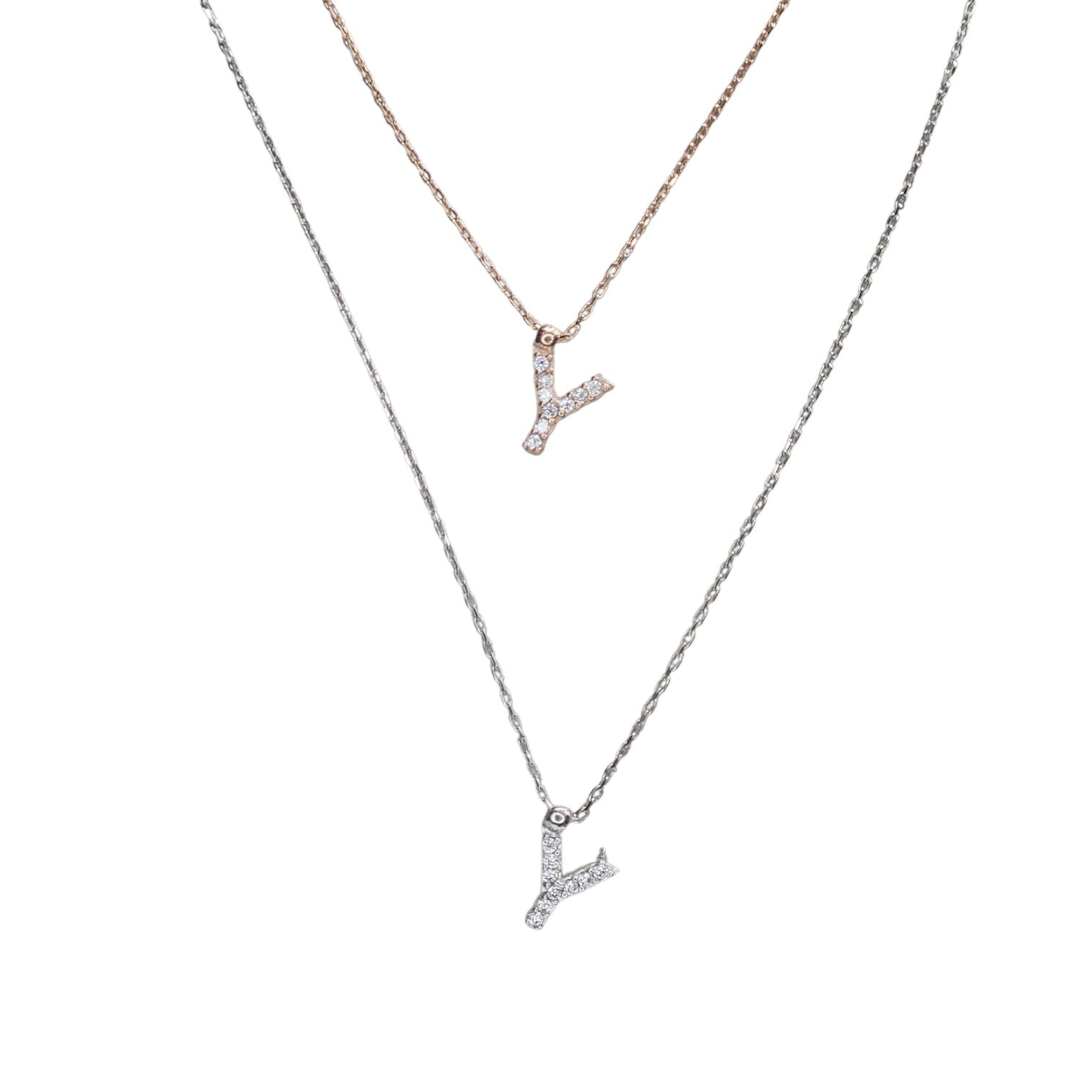 Y Harfi Taşlı Kadın Gümüş Kolye