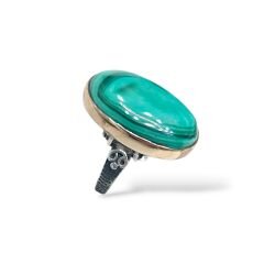 Malahit Taşı Oval Kesim Doğal Taş Yüzük- 15 no