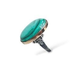 Malahit Taşı Oval Kesim Doğal Taş Yüzük- 15 no