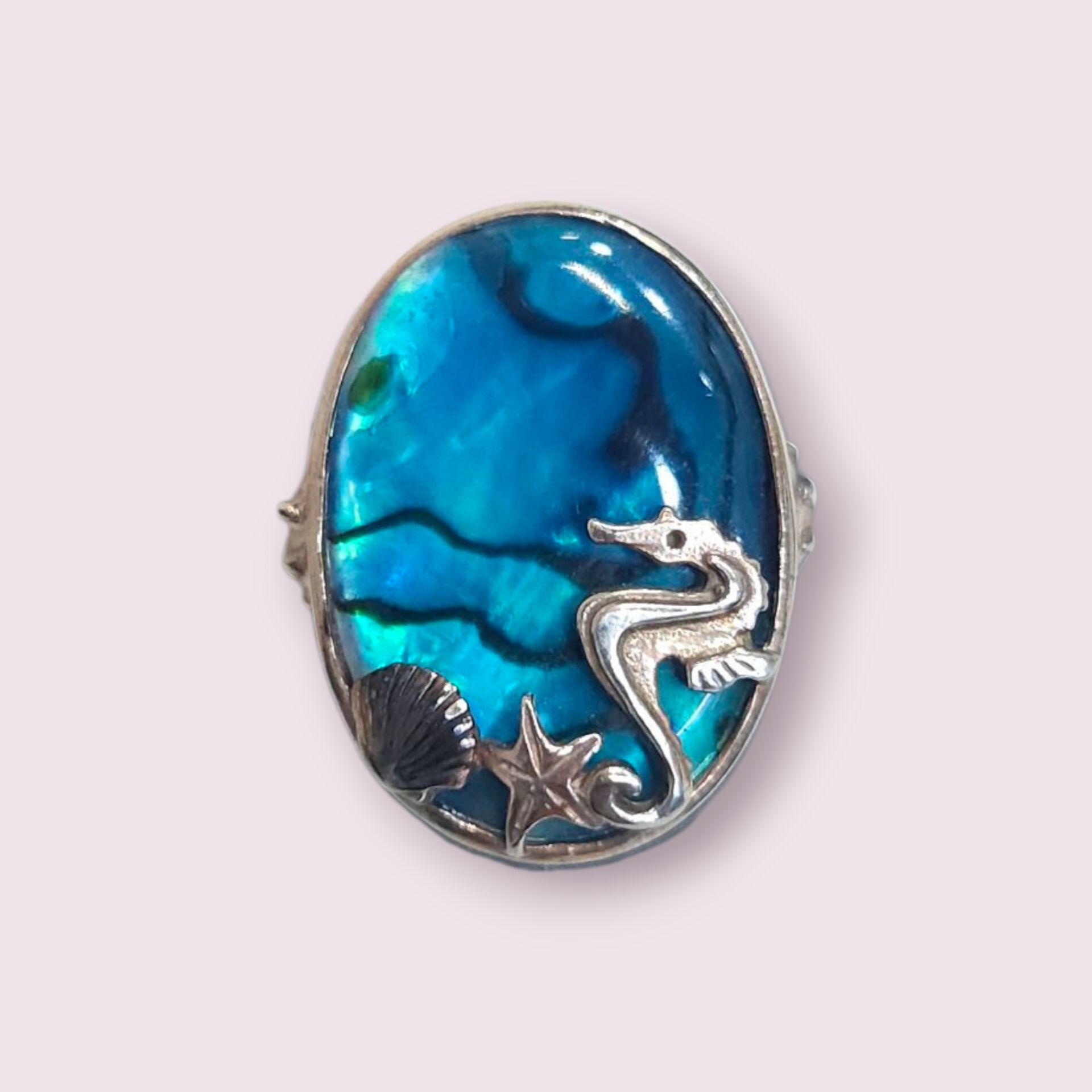 Okyanus Sedefi Yan Detay Deniz Atı Doğal Taş Yüzük - 14 no