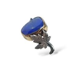 Lapis Yan Detay Yaprak Doğal Taş Yüzük