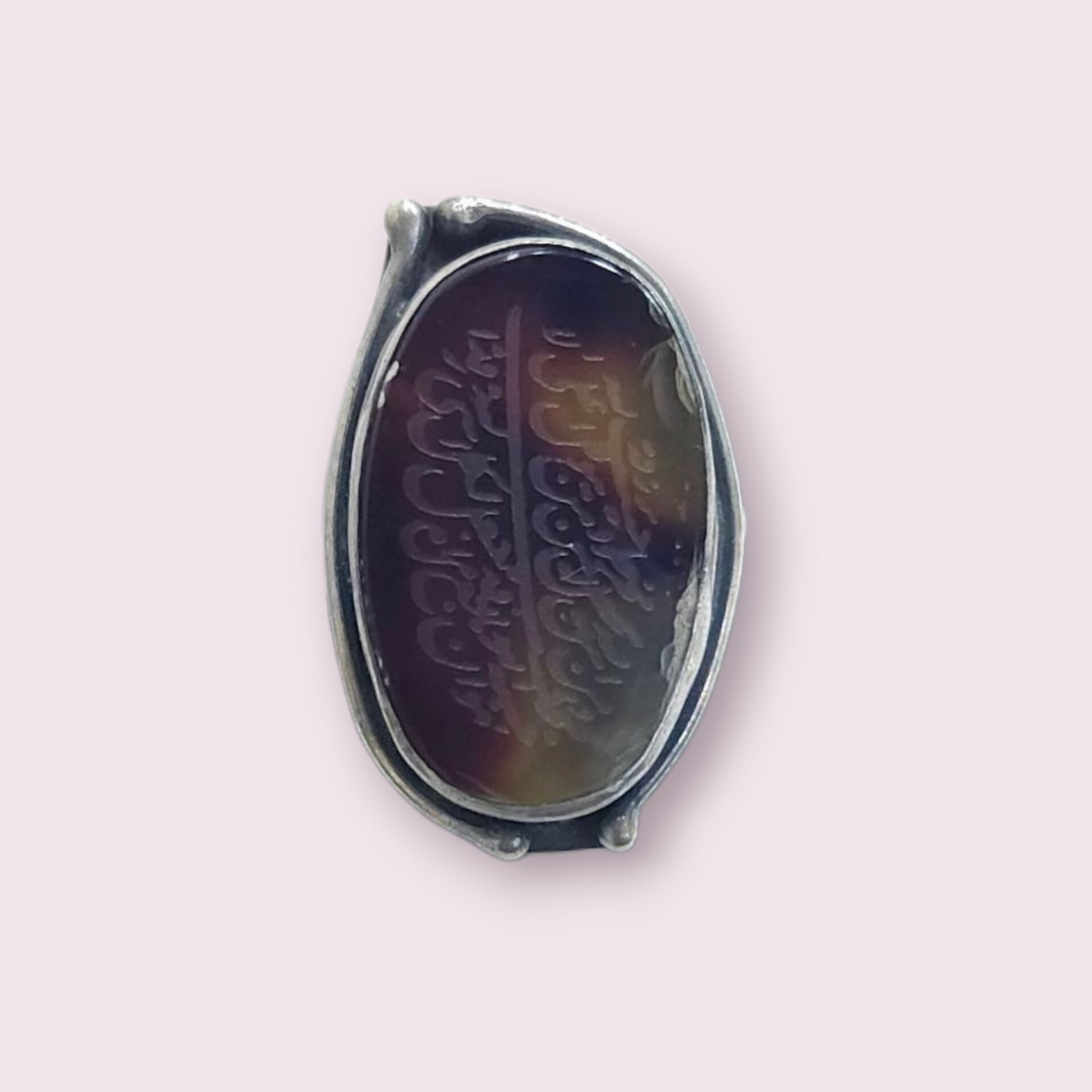 Akik Arapça Yazılı Doğal Taş Gümüş Yüzük- 16 no