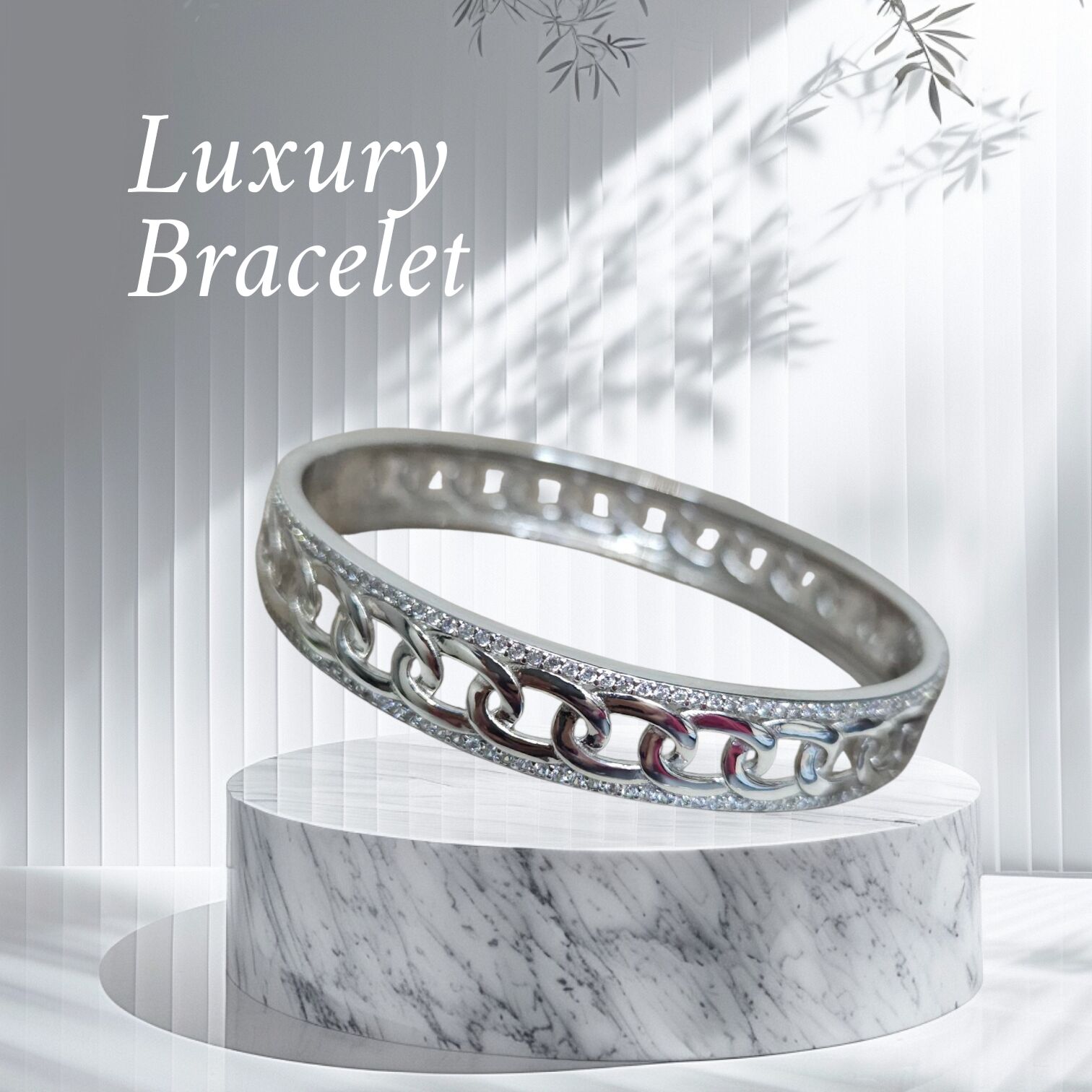 Taşlı Zincir Formunda Gümüş Kelepçe Bileklik