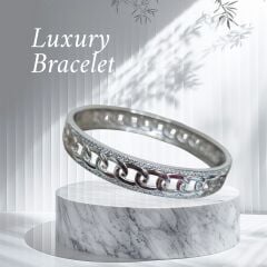 Taşlı Zincir Formunda Gümüş Kelepçe Bileklik