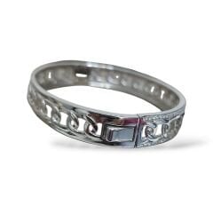 Taşlı Zincir Formunda Gümüş Kelepçe Bileklik