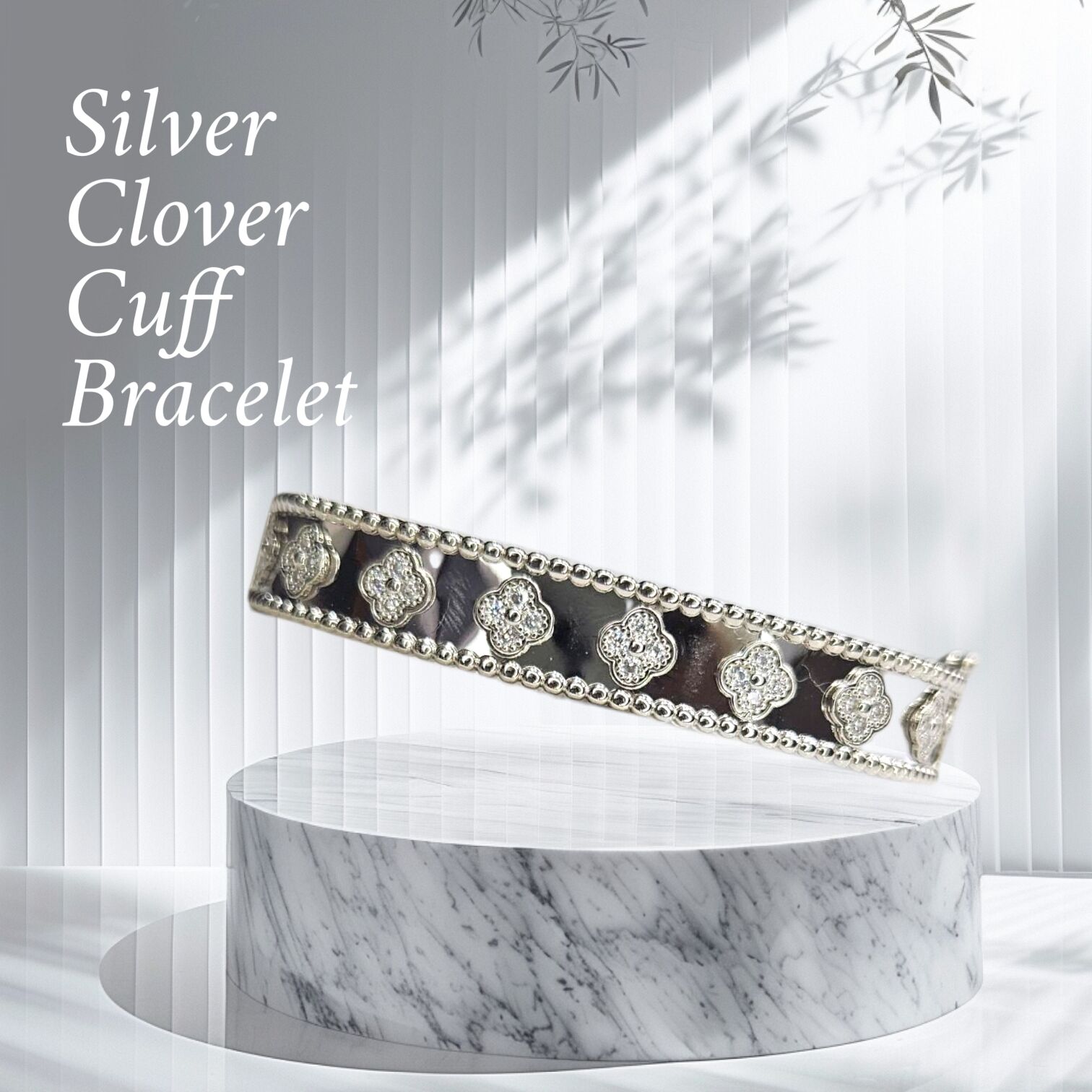 Yonca Model Lüks Gümüş Kelepçe Bileklik