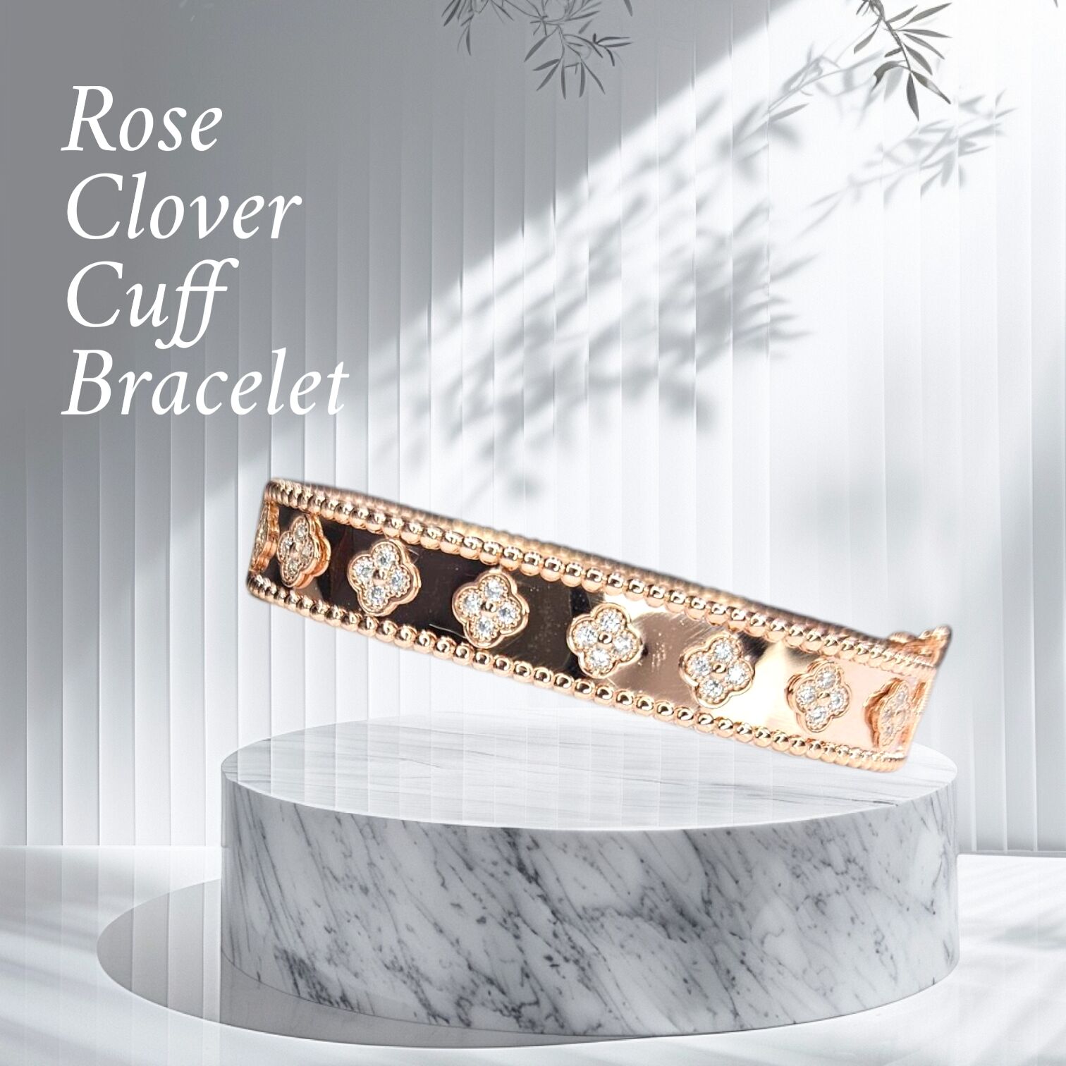 Yonca Model Lüks Rose Kaplama Gümüş Kelepçe Bileklik