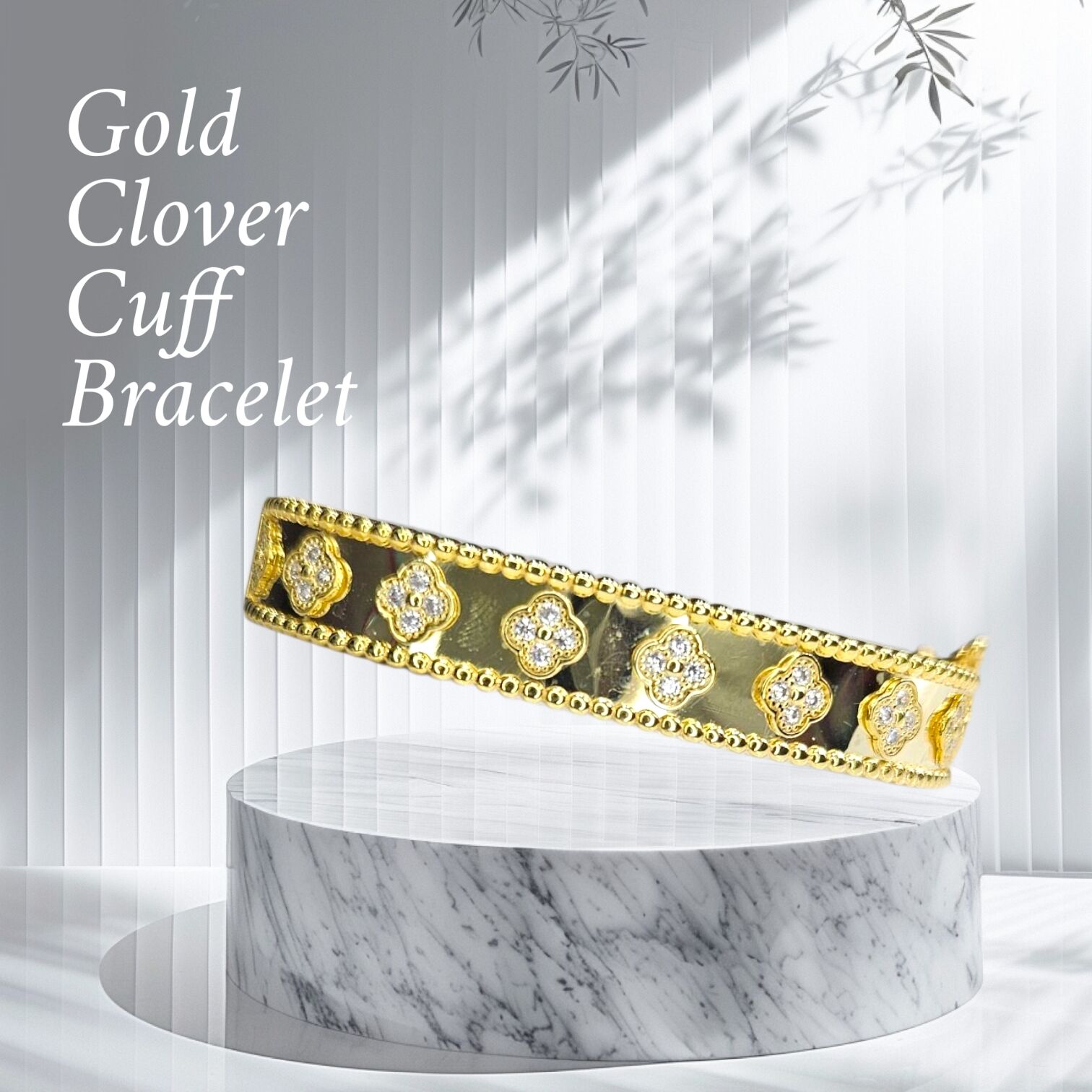 Yonca Model Gold Kaplama Lüks Gümüş Kelepçe Bileklik