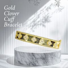 Yonca Model Gold Kaplama Lüks Gümüş Kelepçe Bileklik