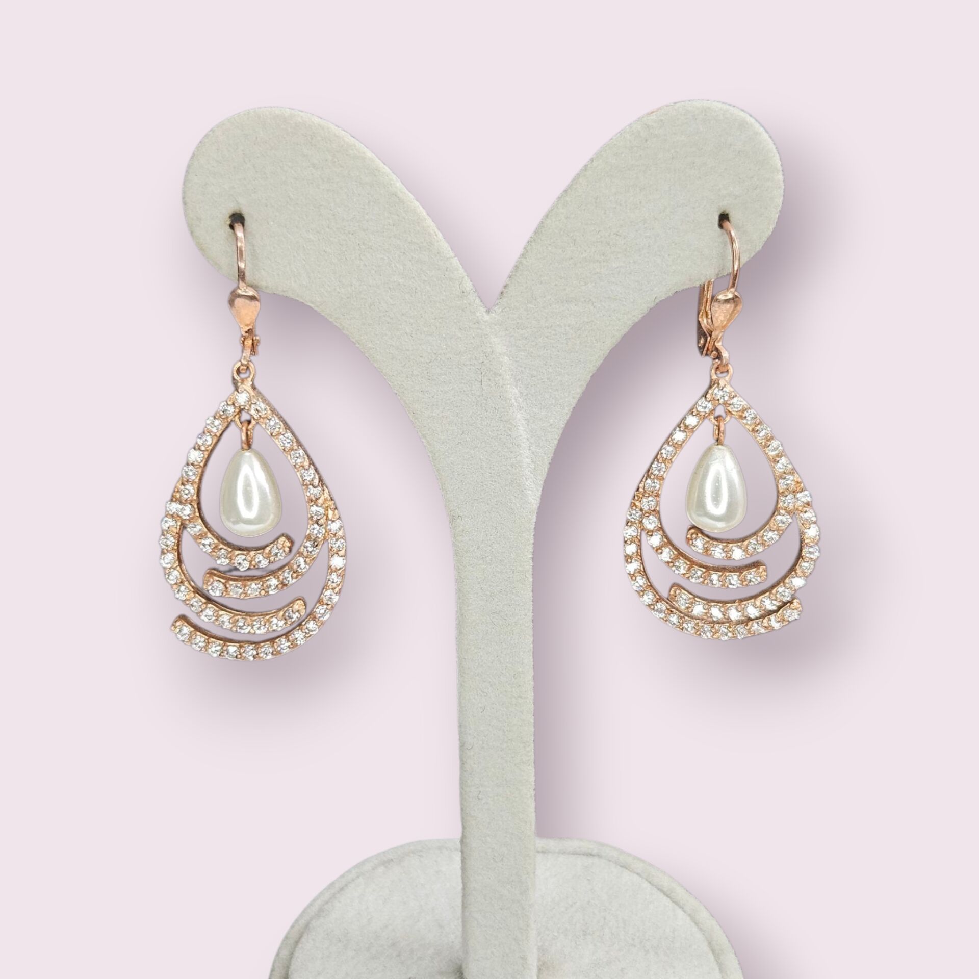 Damla Model Tarz Rose Kaplama Gümüş İnci Küpe