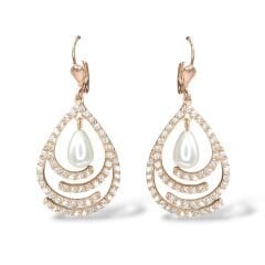 Damla Model Tarz Rose Kaplama Gümüş İnci Küpe