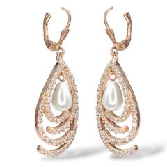 Damla Model Tarz Rose Kaplama Gümüş İnci Küpe