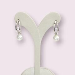 Halka Model Tek Taş Gümüş İnci Küpe