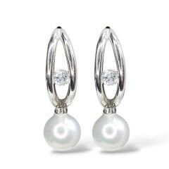 Halka Model Tek Taş Gümüş İnci Küpe