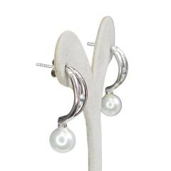 Halka Model Tek Taş Gümüş İnci Küpe