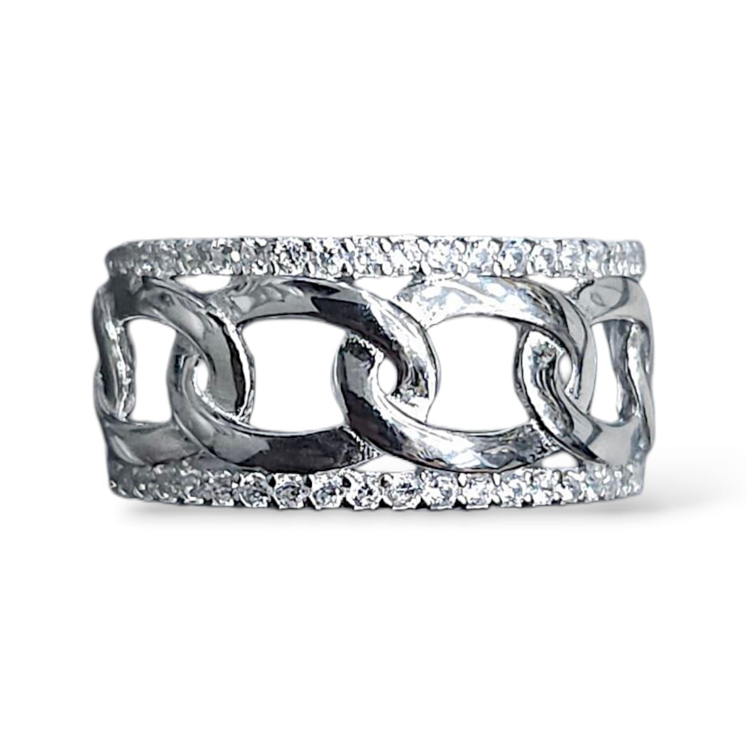 Zincir Model Taşlı Gümüş Yüzük