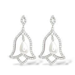 Lale Form Taşlı Gümüş Damla İnci Küpe