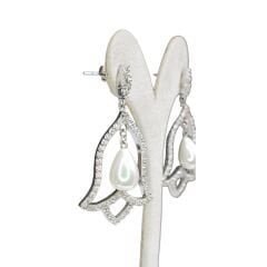 Lale Form Taşlı Gümüş Damla İnci Küpe