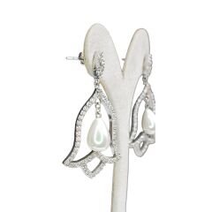 Lale Form Taşlı Gümüş Damla İnci Küpe