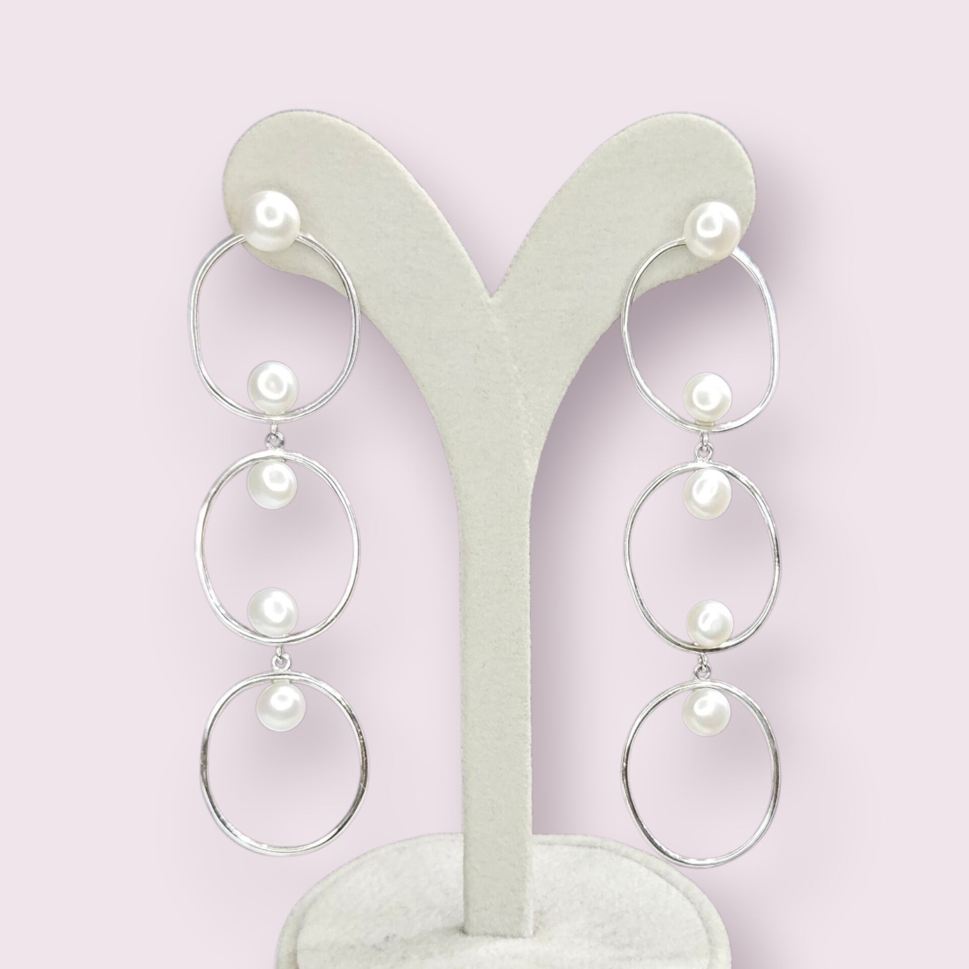 Modern Tarz Halka Gümüş İnci Küpe