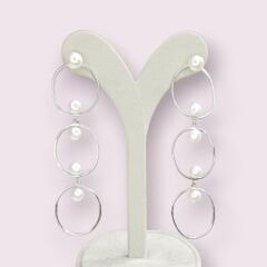 Modern Tarz Halka Gümüş İnci Küpe