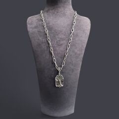 Ağaç Form Tasarım 60 cm Gümüş Ataç Zincirli Kolye