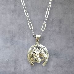 At ve Nal Kolye Uçlu 60 cm Gümüş Ataç Zincirli Kolye