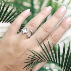 Sedef taşlı Ayarlanabilir Gümüş Yüzük