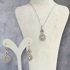 Elmas Model Taşlı Şık Kolye Küpe Gümüş Takım