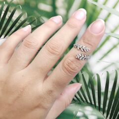 Yaprak Model Ayarlanabilir Gümüş Yüzük